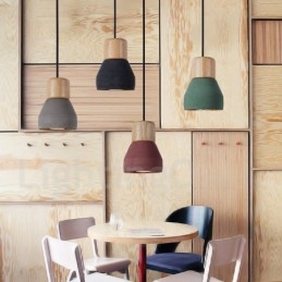 Suspension moderne contemporaine multicolore en bois et béton à une seule lumière