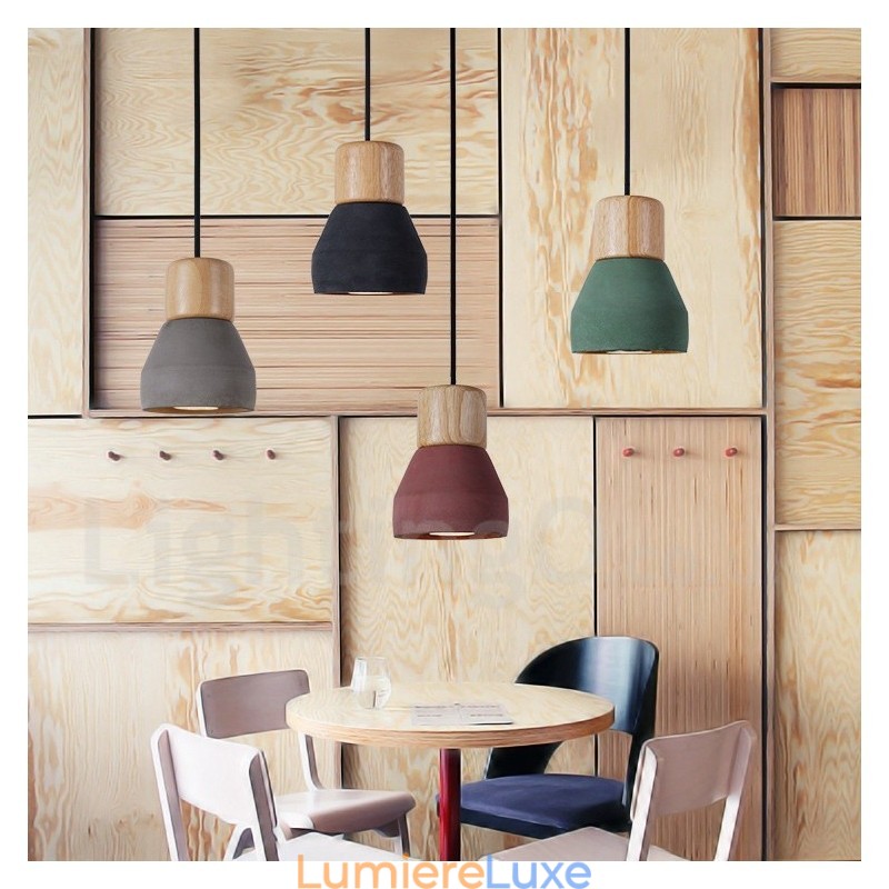 Suspension moderne contemporaine multicolore en bois et béton à une seule lumière