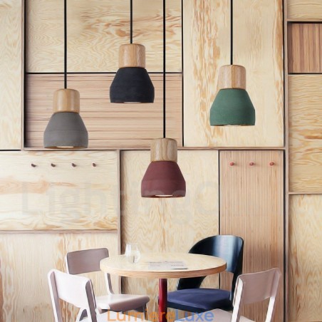 Suspension moderne contemporaine multicolore en bois et béton à une seule lumière Suspension moderne contemporaine multicolore en bois et béton à une seule lumière