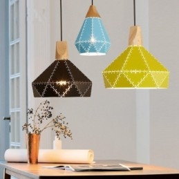 Suspension en métal moderne et contemporaine à 1 lumière en bois