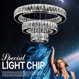 Lustre en cristal moderne à trois anneaux D305070 K9, grand luminaire de plafond en cristal