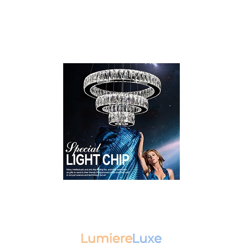 Lustre en cristal moderne à trois anneaux D305070 K9, grand luminaire de plafond en cristal