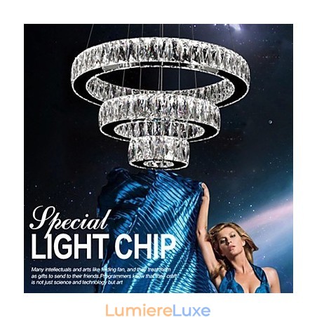 Lustre en cristal moderne à trois anneaux D305070 K9, grand luminaire de plafond en cristal Lustre en cristal moderne à trois anneaux D305070 K9, grand luminaire de plafond en cristal