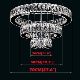 Lustre en cristal moderne à trois anneaux D305070 K9, grand luminaire de plafond en cristal