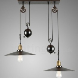 Suspension vintage en métal à 2 lumières de style country