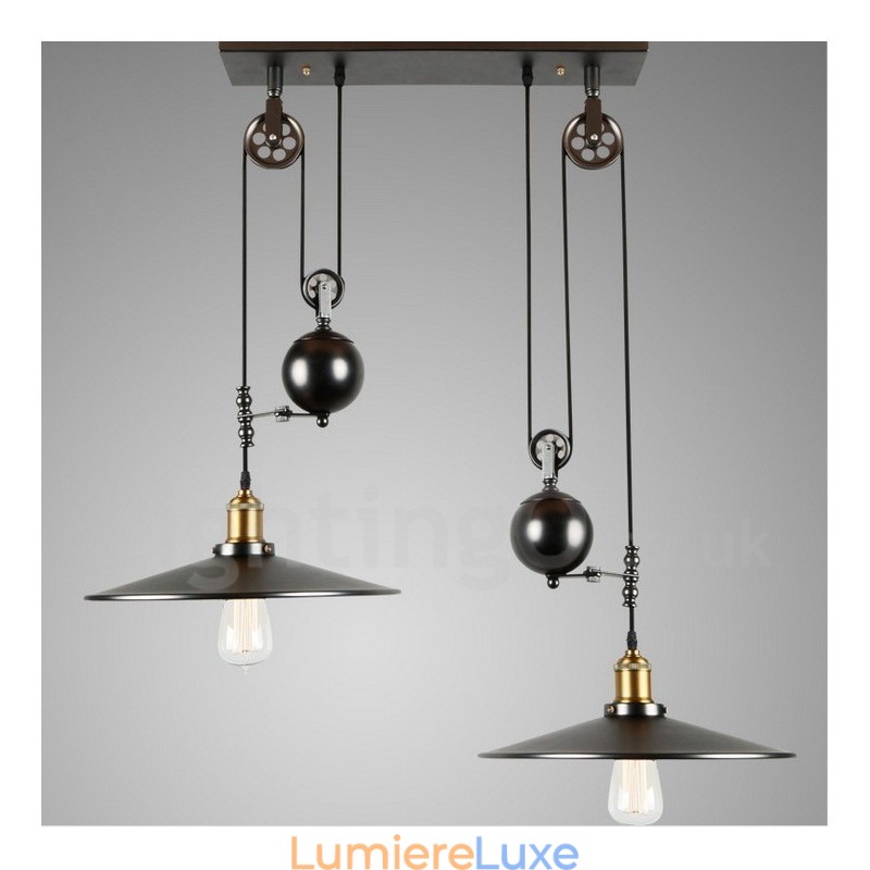 Suspension vintage en métal à 2 lumières de style country