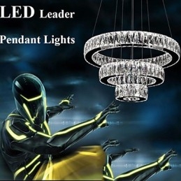 Lustre en cristal moderne à trois anneaux D305070 K9, grand luminaire de plafond en cristal