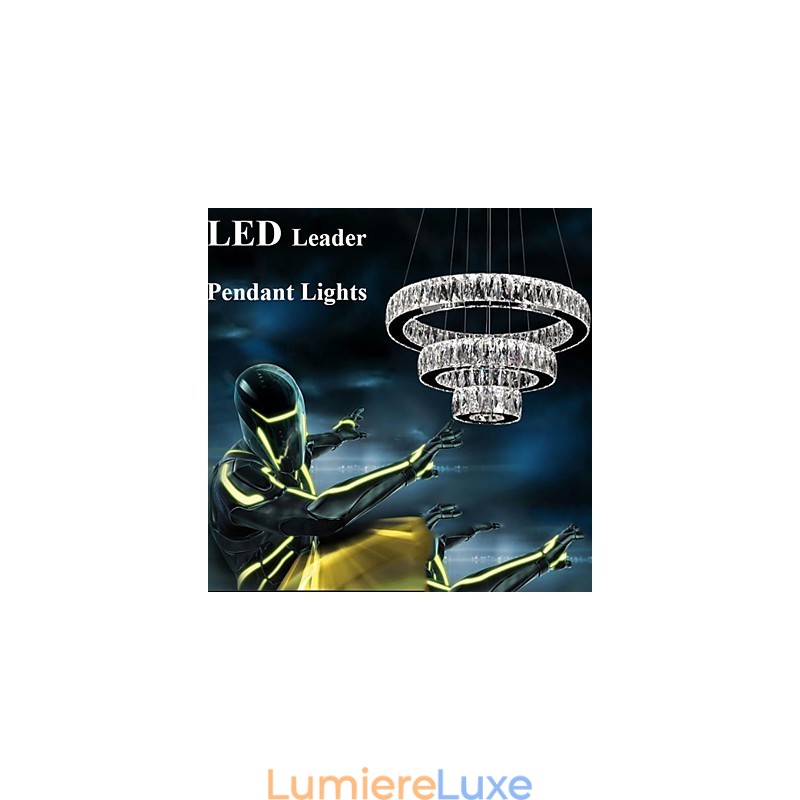 Lustre en cristal moderne à trois anneaux D305070 K9, grand luminaire de plafond en cristal