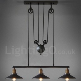 Suspension vintage en métal à 3 lumières de style country