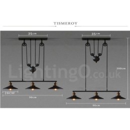 Suspension vintage en métal à 3 lumières de style country