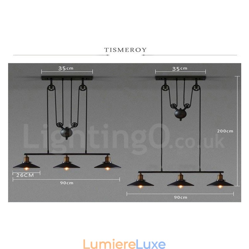 Suspension vintage en métal à 3 lumières de style country