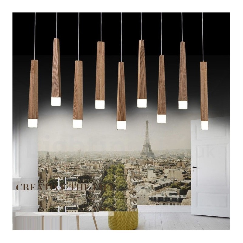 Suspension en bois moderne et contemporaine à 1 lumière