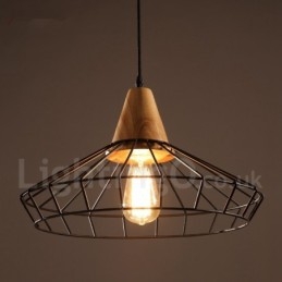 Suspension vintage en métal et bois