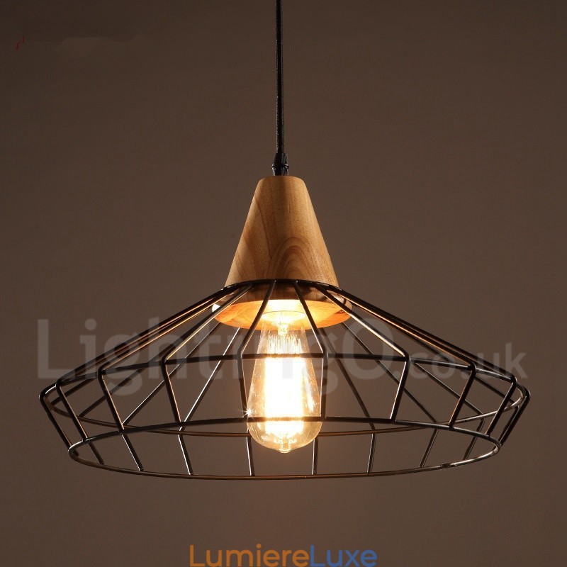 Suspension vintage en métal et bois