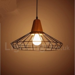 Suspension vintage en métal et bois