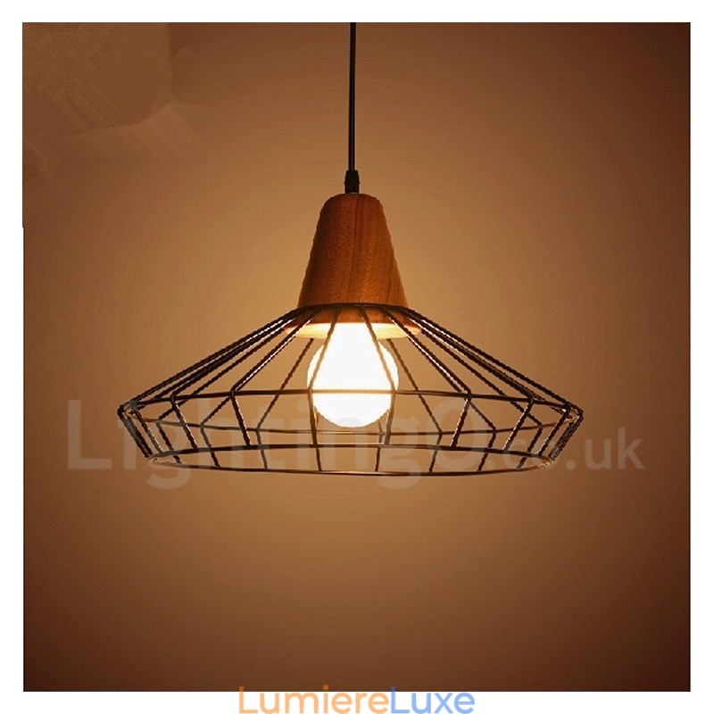 Suspension vintage en métal et bois