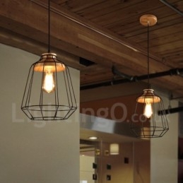 Suspension vintage en métal et bois