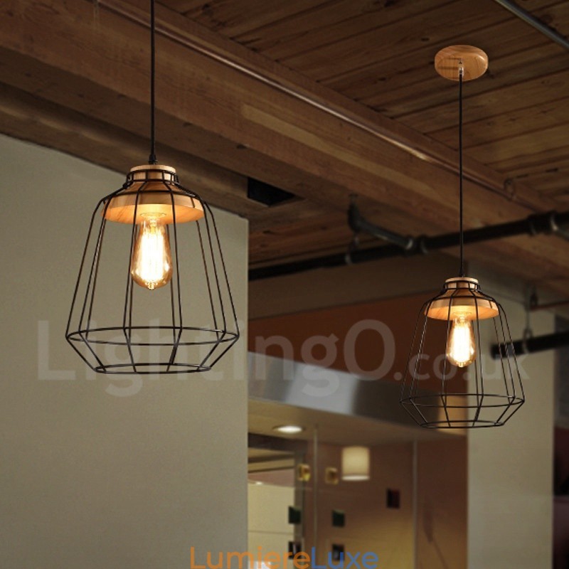Suspension vintage en métal et bois
