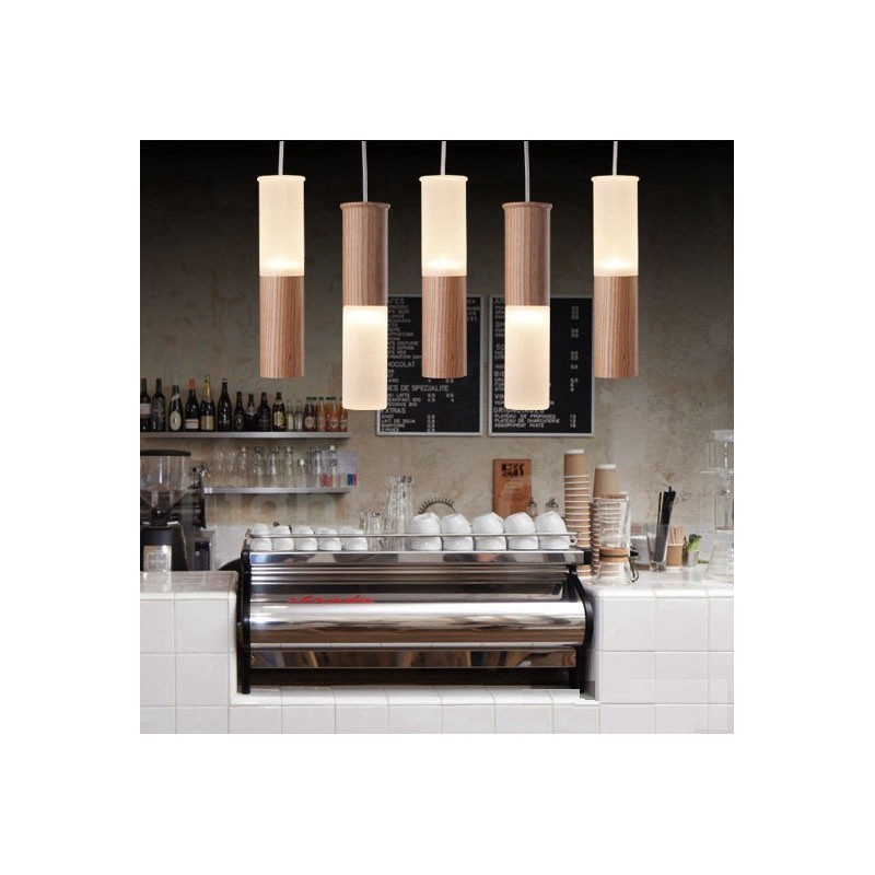 Suspension en bois moderne et contemporaine à 5 lumières