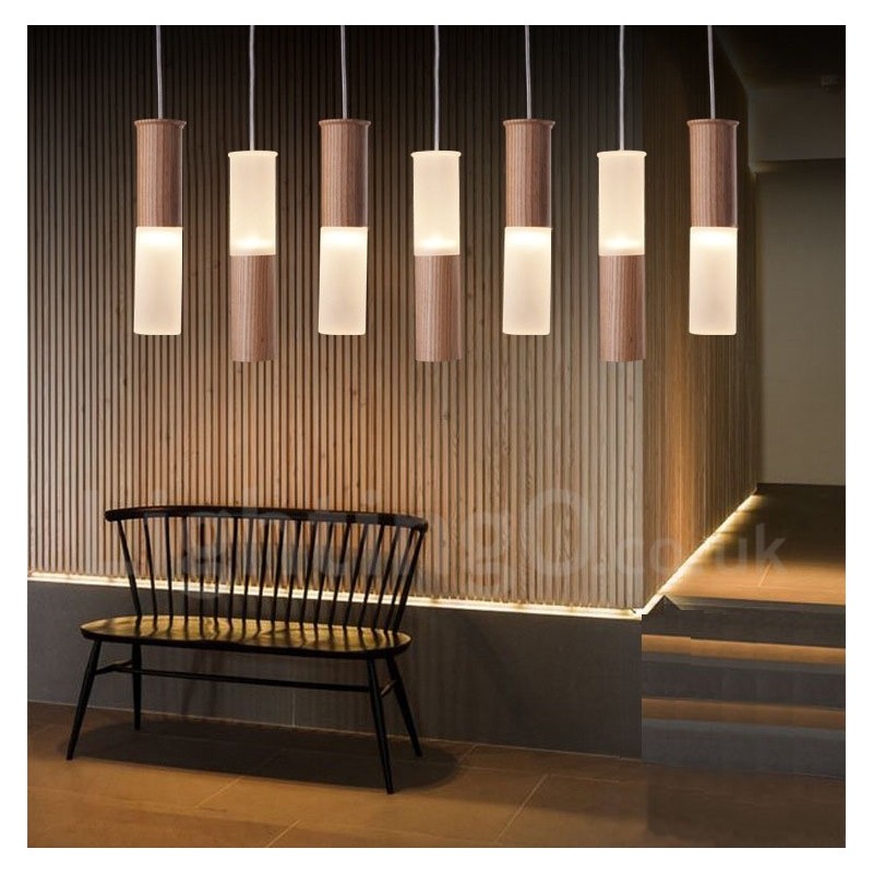Suspension moderne et contemporaine en bois à 7 lumières