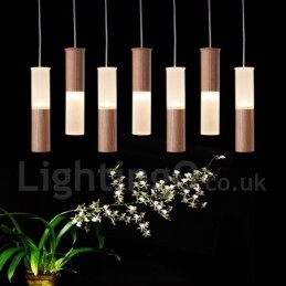 Suspension moderne et contemporaine en bois à 7 lumières