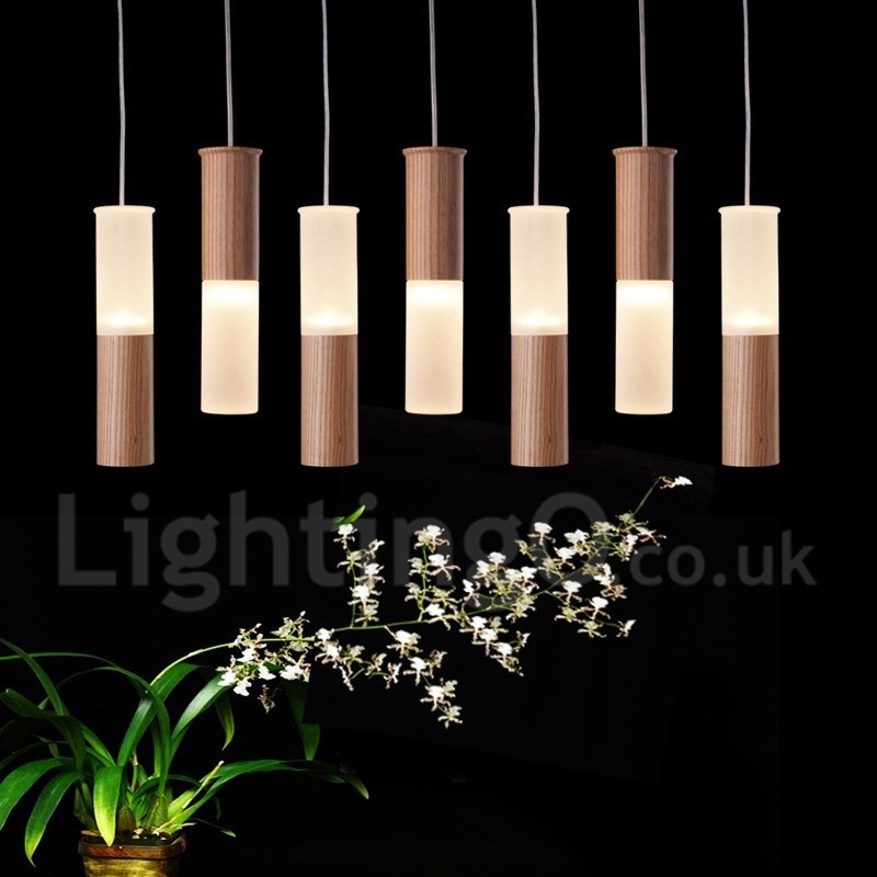 Suspension moderne et contemporaine en bois à 7 lumières