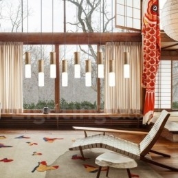 Suspension en bois moderne et contemporaine à 9 lumières