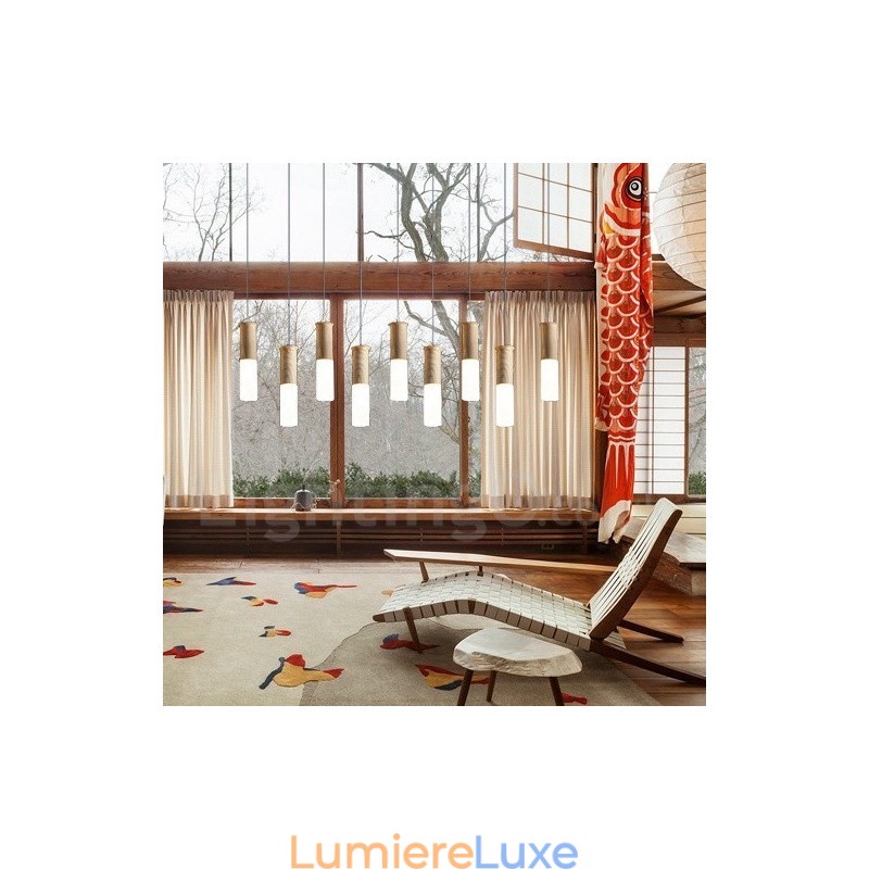 Suspension en bois moderne et contemporaine à 9 lumières