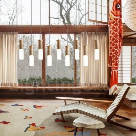 Suspension en bois moderne et contemporaine à 9 lumières Suspension en bois moderne et contemporaine à 9 lumières