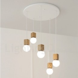 Suspension rustique en bois à 5 lumières