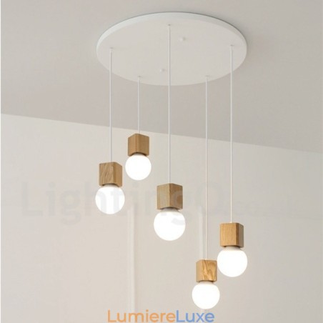 Suspension rustique en bois à 5 lumières Suspension rustique en bois à 5 lumières