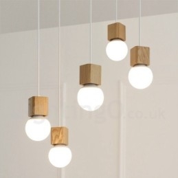 Suspension rustique en bois à 5 lumières