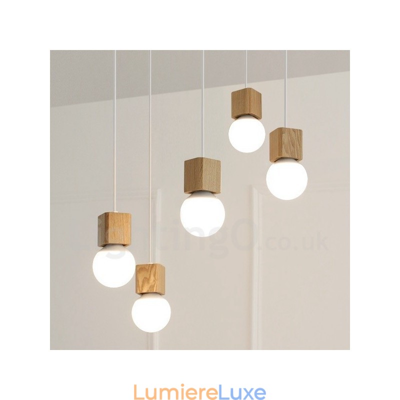 Suspension rustique en bois à 5 lumières