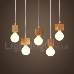 Suspension rustique en bois à 5 lumières