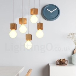 Suspension rustique en bois à 5 lumières