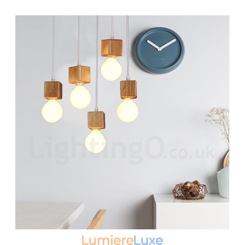Suspension rustique en bois à 5 lumières