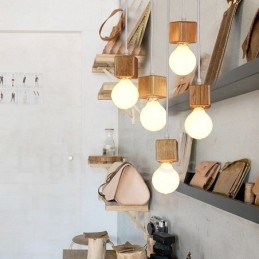 Suspension rustique en bois à 5 lumières
