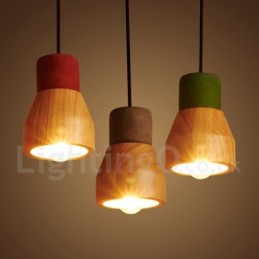 Suspension vintage en bois et béton