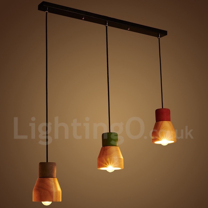 Suspension vintage en bois et béton