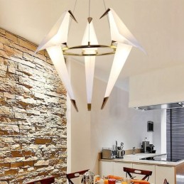 Suspension moderne et contemporaine à 3 lumières en forme de grue en papier