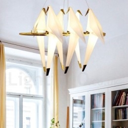Suspension moderne et contemporaine à 6 lumières en forme de grue en papier