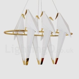 Suspension moderne et contemporaine à 6 lumières en forme de grue en papier