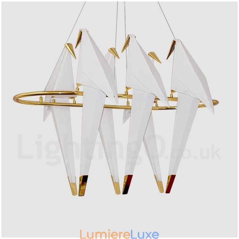 Suspension moderne et contemporaine à 6 lumières en forme de grue en papier