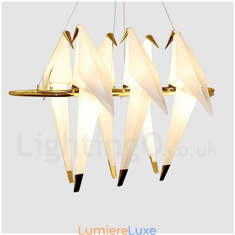 Suspension moderne et contemporaine à 6 lumières en forme de grue en papier