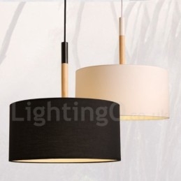 Suspension tambour en bois moderne et contemporaine avec abat-jour en tissu