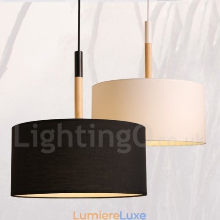 Suspension tambour en bois moderne et contemporaine avec abat-jour en tissu Suspension tambour en bois moderne et contemporaine avec abat-jour en tissu