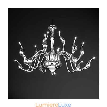 Lustre moderne 18 lumières G4 finition chromée Lustre moderne 18 lumières G4 finition chromée