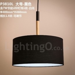 Suspension tambour en bois moderne et contemporaine avec abat-jour en tissu