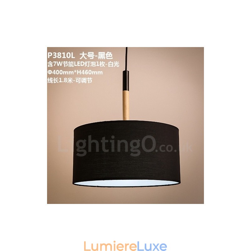 Suspension tambour en bois moderne et contemporaine avec abat-jour en tissu
