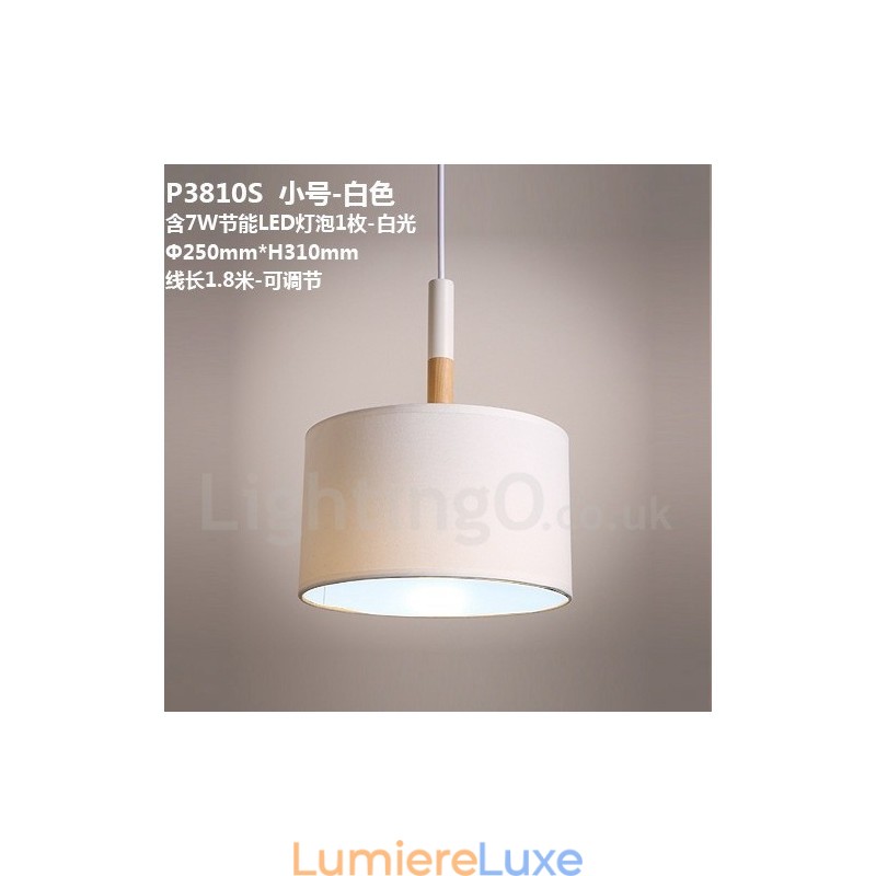 Suspension tambour en bois moderne et contemporaine avec abat-jour en tissu